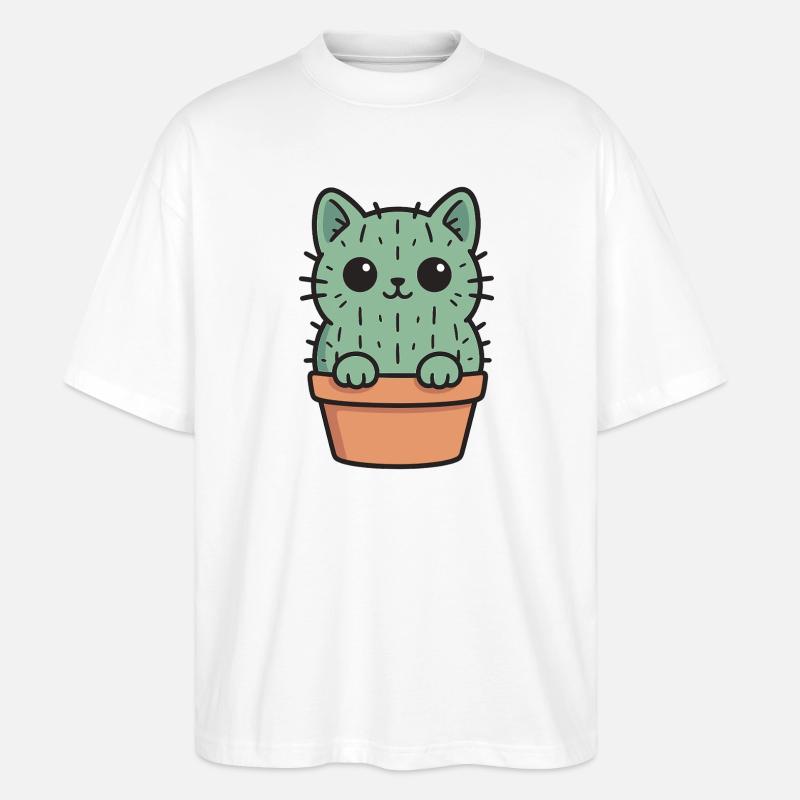 Conception de chaton cactus mignon - T-shirt bio Blaster 2.0 coupe oversize Stanley/Stella Unisexe - blanc