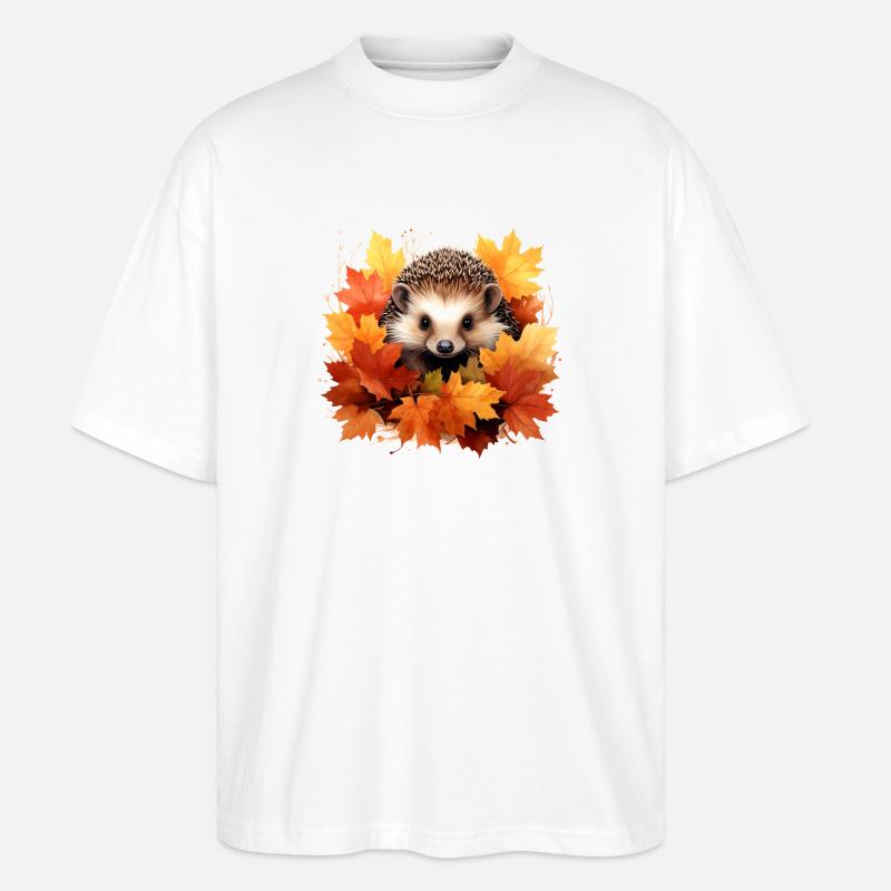 Hérisson d'automne dans les feuilles - T-shirt bio Blaster 2.0 coupe oversize Stanley/Stella Unisexe - blanc