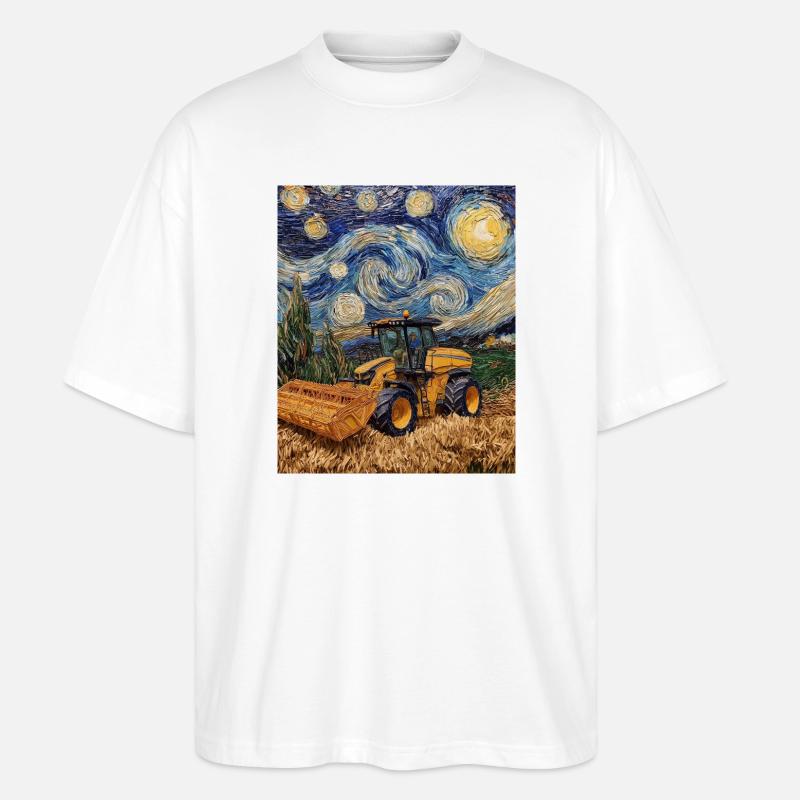 moissonneuse-batteuse fermier style van gogh étoilé - T-shirt bio Blaster 2.0 coupe oversize Stanley/Stella Unisexe - blanc