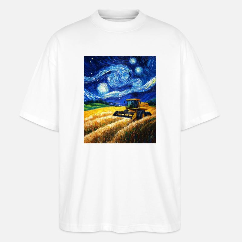 moissonneuse-batteuse fermier style van gogh étoilé - T-shirt bio Blaster 2.0 coupe oversize Stanley/Stella Unisexe - blanc
