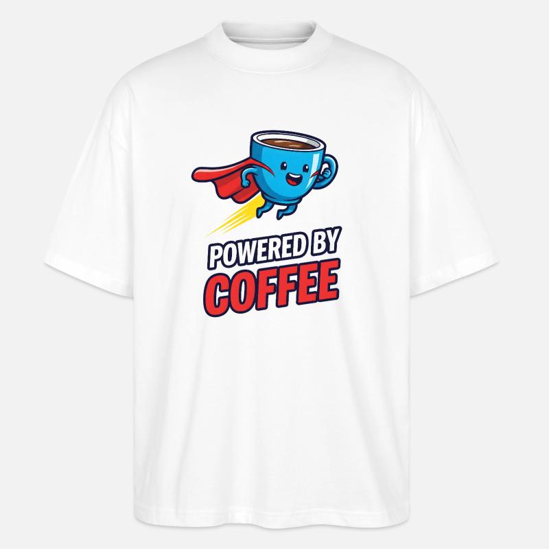 Kaffee Superheld mit Cape - Stanley/Stella Oversized Unisex Bio T-Shirt Blaster 2.0 - Weiß