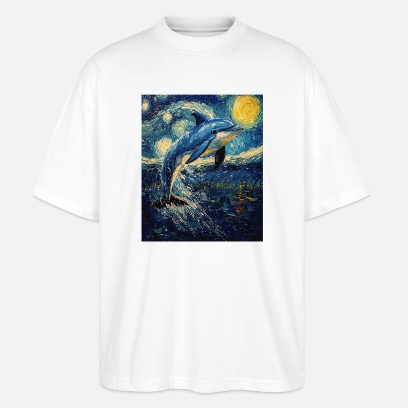 Delfin Van Gogh Style Starry  - Stanley/Stella Oversized Unisex Bio T-Shirt Blaster 2.0 - Weiß