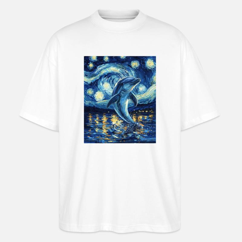 Delfin Van Gogh Style Starry - Stanley/Stella Oversized Unisex Bio T-Shirt Blaster 2.0 - Weiß
