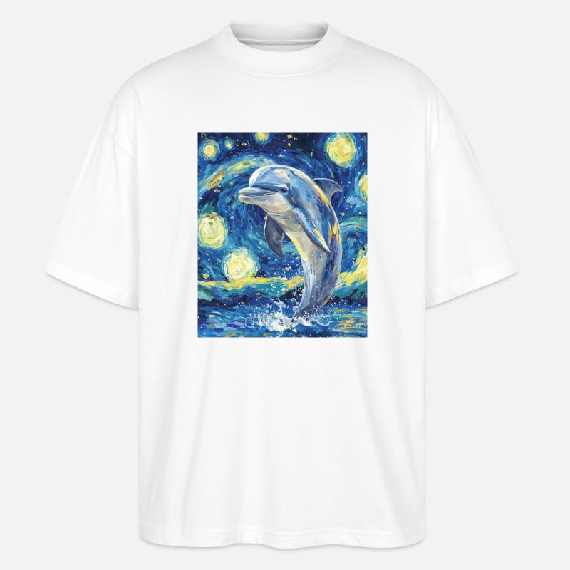 Delfin Van Gogh Style Starry  - Stanley/Stella Oversized Unisex Bio T-Shirt Blaster 2.0 - Weiß