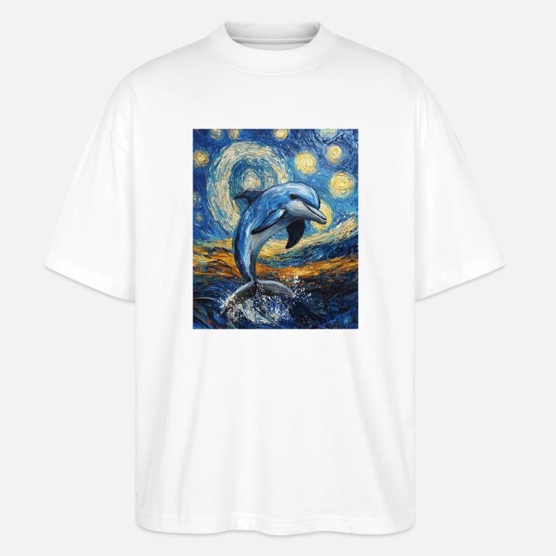 Delfin Van Gogh Style Starry  - Stanley/Stella Oversized Unisex Bio T-Shirt Blaster 2.0 - Weiß