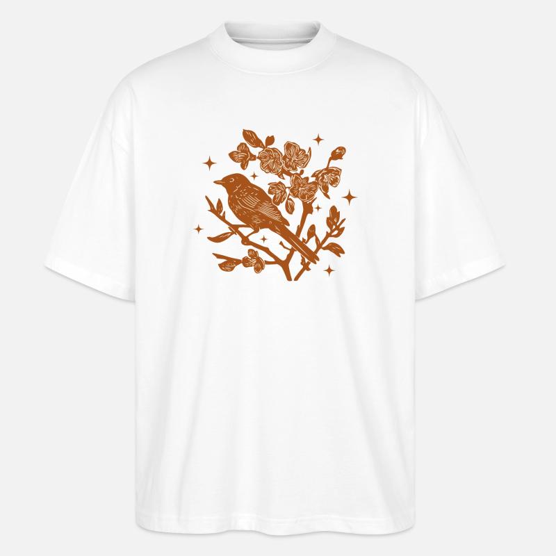 Silhouette oiseau et fleurs d'automne - T-shirt bio Blaster 2.0 coupe oversize Stanley/Stella Unisexe - blanc