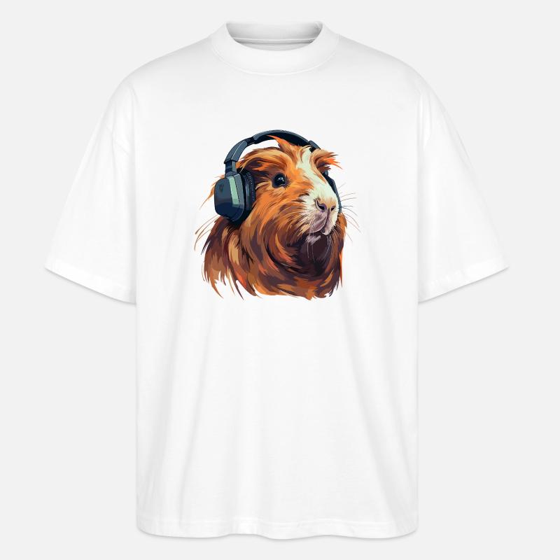 Cochon d’Inde avec des écouteurs - T-shirt bio Blaster 2.0 coupe oversize Stanley/Stella Unisexe - blanc