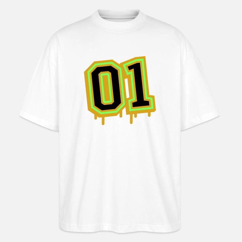 Leuchtende Neon-Zahl 01 Design - Stanley/Stella Oversized Unisex Bio T-Shirt Blaster 2.0 - Weiß