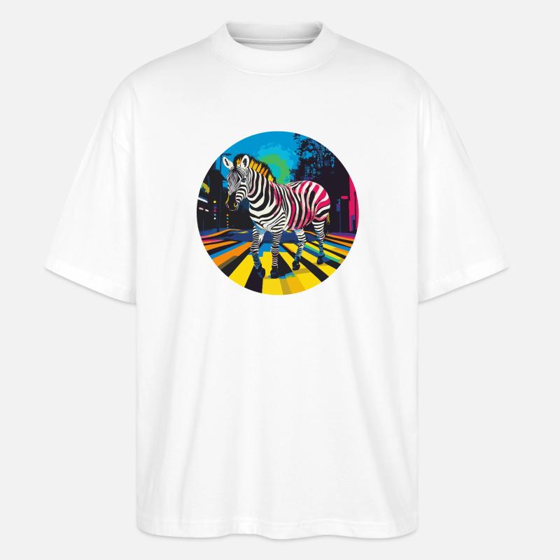 Buntes Zebra in Neon-Stadtbild - Stanley/Stella Oversized Unisex Bio T-Shirt Blaster 2.0 - Weiß