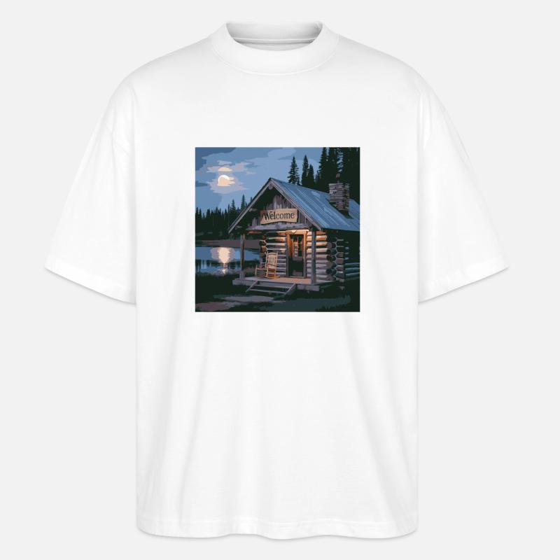 Rustikale Seehütte Nachtszene - Stanley/Stella Oversized Unisex Bio T-Shirt Blaster 2.0 - Weiß