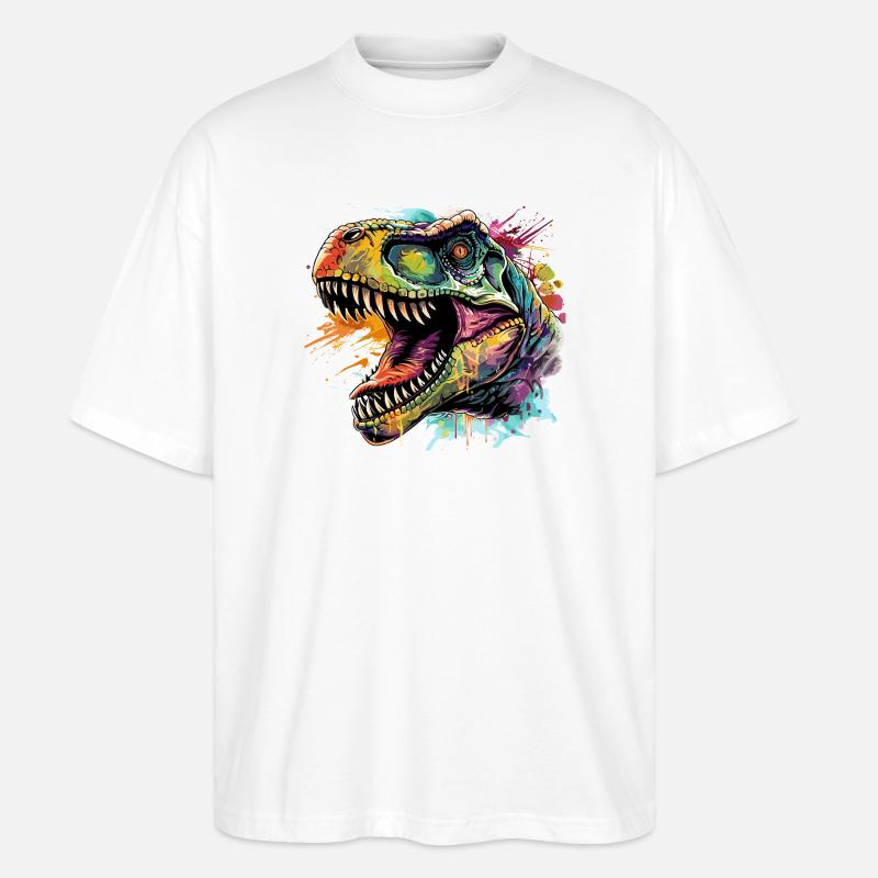 Conception d’art au néon Dino - T-shirt bio Blaster 2.0 coupe oversize Stanley/Stella Unisexe - blanc