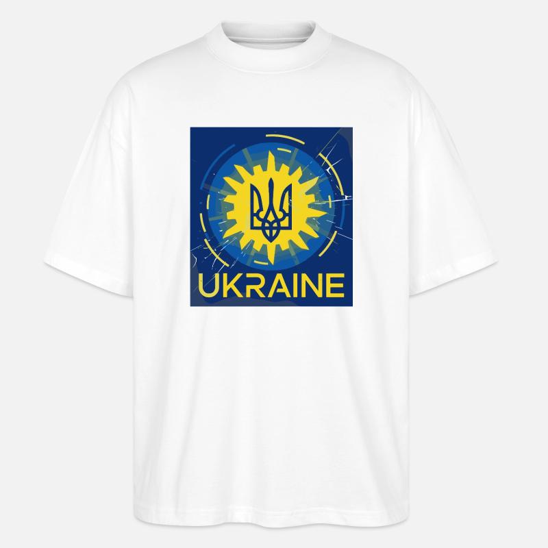 Lebendiges ukrainisches Emblem T-Shirt-Design - Stanley/Stella Oversized Unisex Bio T-Shirt Blaster 2.0 - Weiß