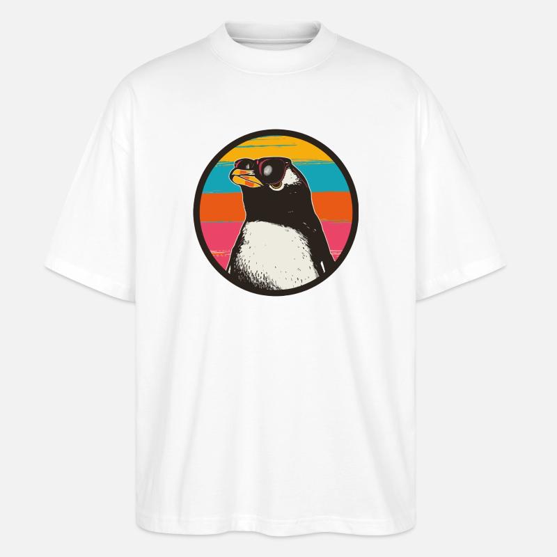 Pingouin avec coucher de soleil rétro - T-shirt bio Blaster 2.0 coupe oversize Stanley/Stella Unisexe - blanc
