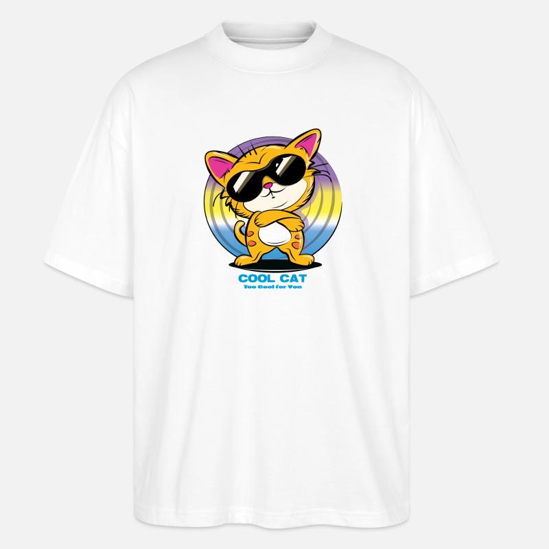Coole Katze mit Sonnenbrille - Stanley/Stella Oversized Unisex Bio T-Shirt Blaster 2.0 - Weiß