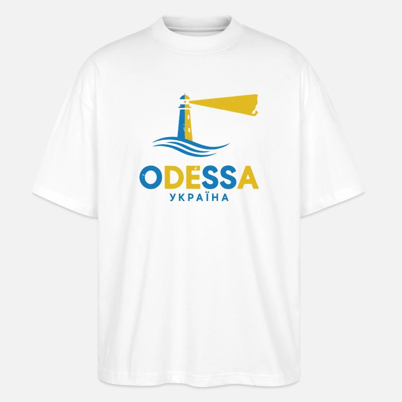 Phare d’Odessa Scène de Nuit Tee - T-shirt bio Blaster 2.0 coupe oversize Stanley/Stella Unisexe - blanc
