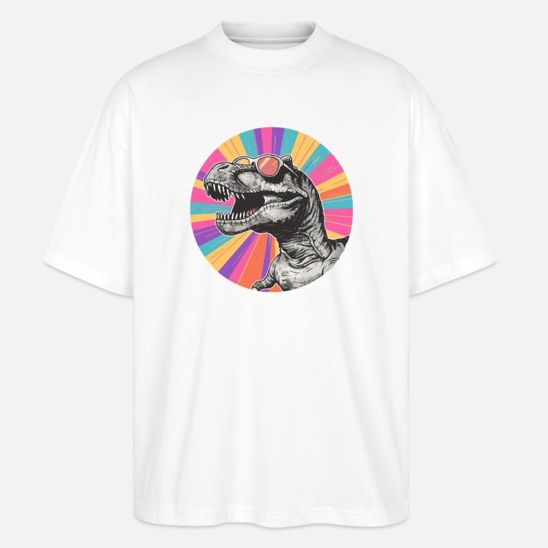 Dinosaur Comic with Sunglasses - Stanley/Stella Oversized Unisex Organic T-shirt Blaster 2.0 - white