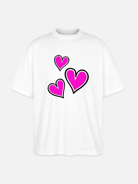 Bright Pink Heart Pattern - Stanley/Stella Oversized Unisex Organic T-shirt Blaster 2.0 - white