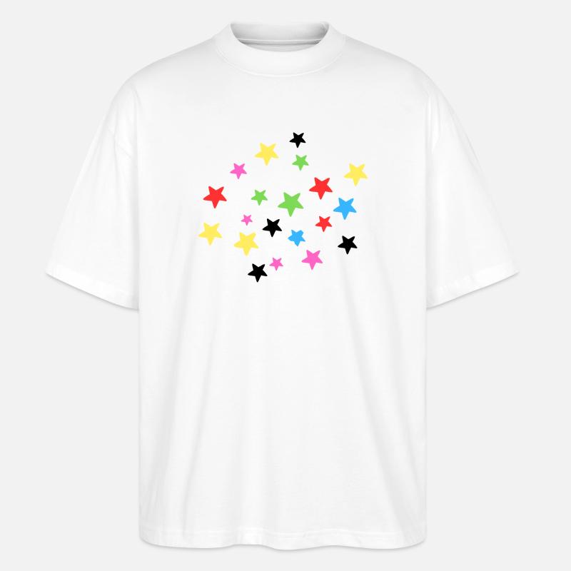 Bunte Sternenexplosion auf Stoff - Stanley/Stella Oversized Unisex Bio T-Shirt Blaster 2.0 - Weiß