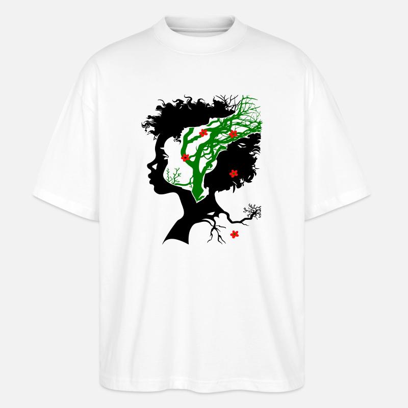 Arbre abstrait avec des fleurs - T-shirt bio Blaster 2.0 coupe oversize Stanley/Stella Unisexe - blanc
