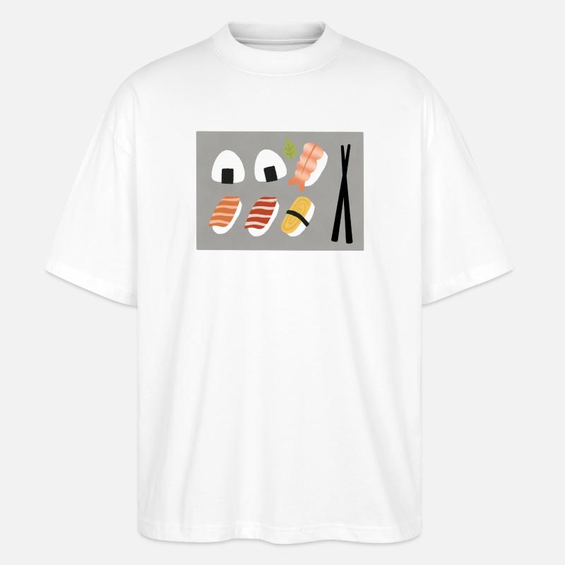 Minimalistisches Sushi-Illustrationsset - Stanley/Stella Oversized Unisex Bio T-Shirt Blaster 2.0 - Weiß
