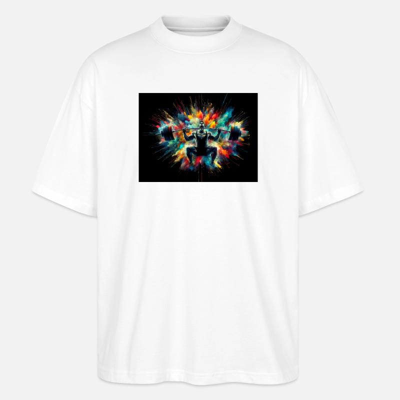 Spektakuläre Illustration eines Gewichthebers - Stanley/Stella Oversized Unisex Bio T-Shirt Blaster 2.0 - Weiß