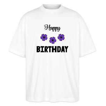 ALLES GUTE ZUM GEBURTSTAG. ALLES GUTE ZUM GEBURTSTAG. JAHRESTAG. - Stanley/Stella Oversized Unisex Bio T-Shirt Blaster 2.0 - Weiß - Vorne - Alina (178cm) & Michal (187cm)