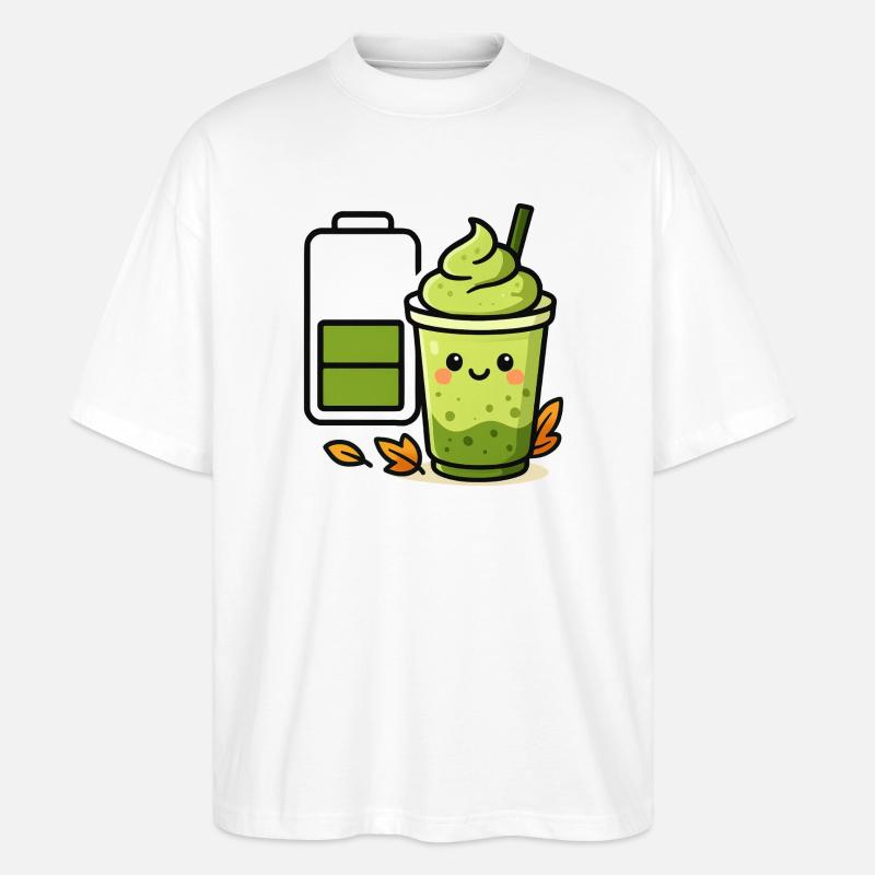 Matcha iced Latte Akku loading  - Stanley/Stella Oversized Unisex Bio T-Shirt Blaster 2.0 - Weiß