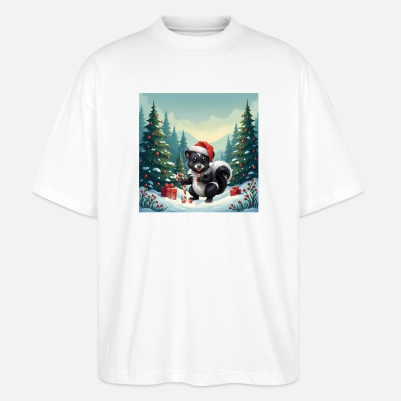 Weihnachtsstinktier im verschneiten Wald - Stanley/Stella Oversized Unisex Bio T-Shirt Blaster 2.0 - Weiß