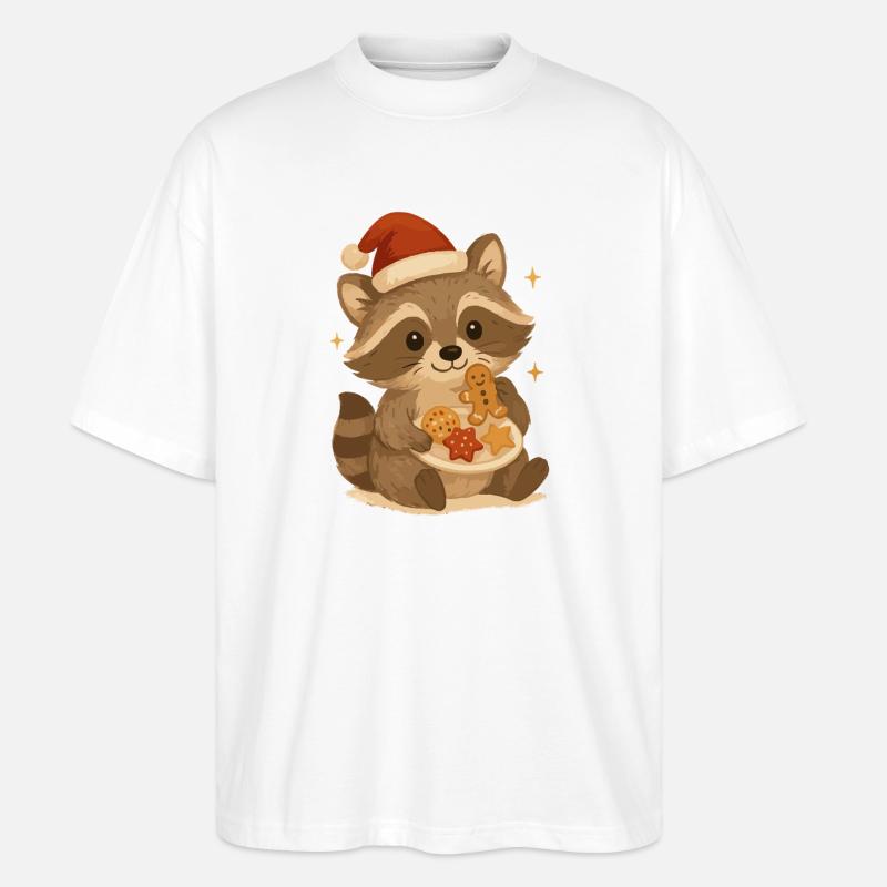 Weihnachts Waschbär mit Plätzchen - Stanley/Stella Oversized Unisex Bio T-Shirt Blaster 2.0 - Weiß