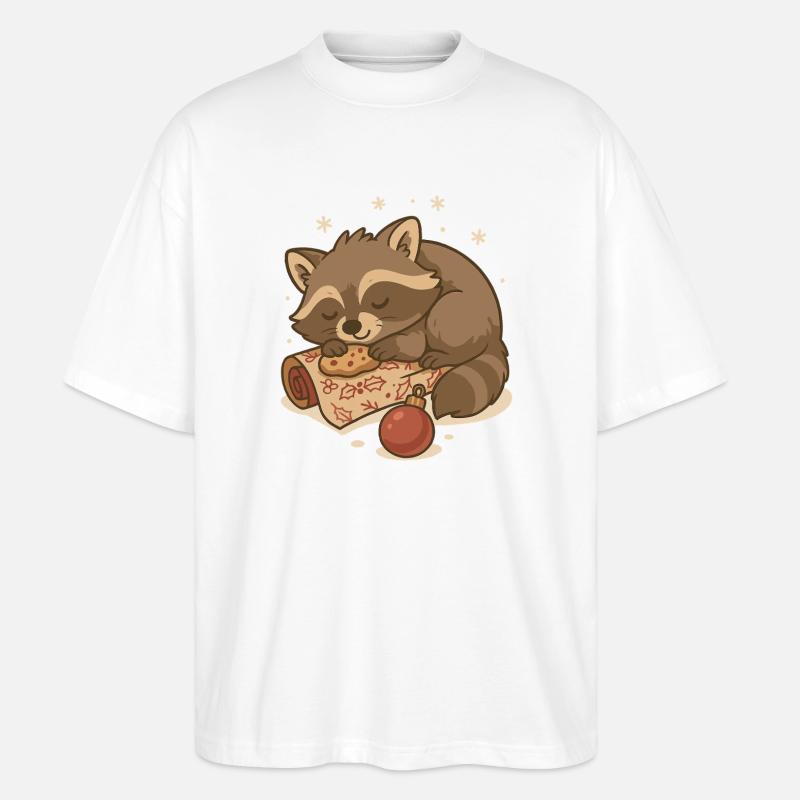 Schlafender Weihnachts Waschbär - Stanley/Stella Oversized Unisex Bio T-Shirt Blaster 2.0 - Weiß