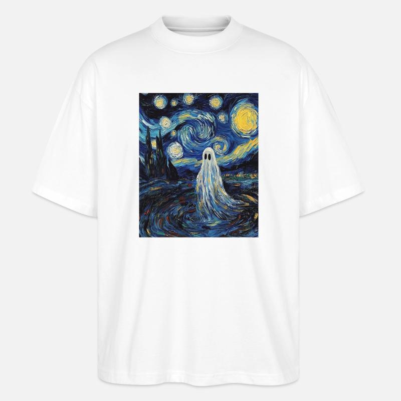 Fantôme Van Gogh Style Nuit étoilée - T-shirt bio Blaster 2.0 coupe oversize Stanley/Stella Unisexe - blanc