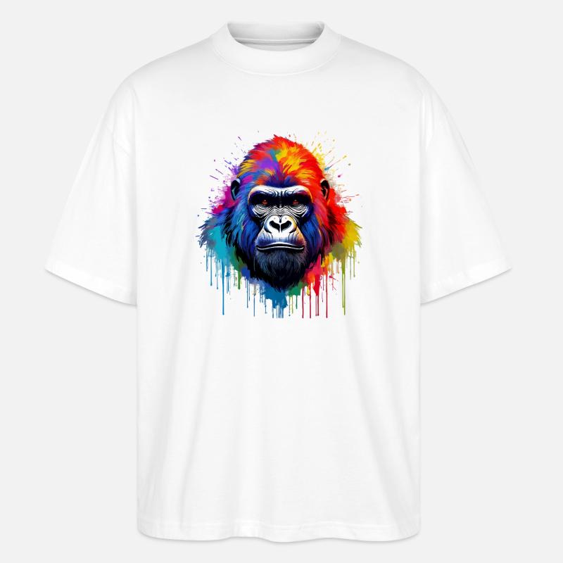 Regenbogen-Gorilla Kunst-Splash - Stanley/Stella Oversized Unisex Bio T-Shirt Blaster 2.0 - Weiß