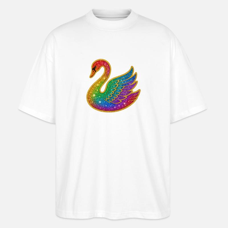 Regenbogen Glitzer Schwan - Stanley/Stella Oversized Unisex Bio T-Shirt Blaster 2.0 - Weiß