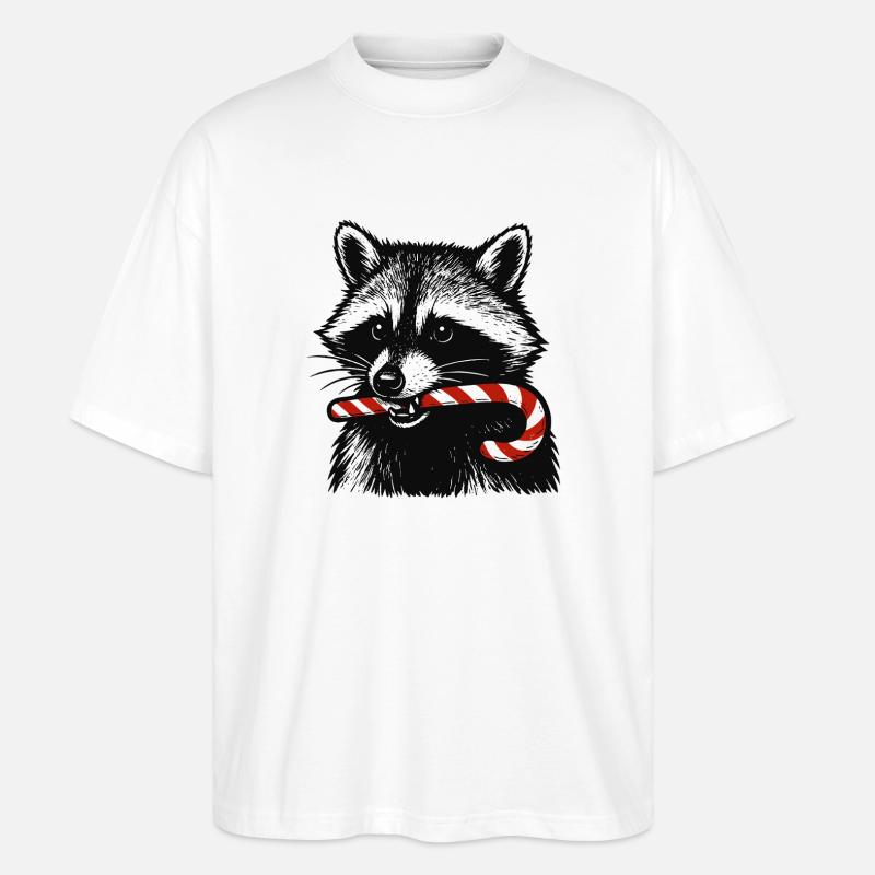Weihnachts Waschbär mit Zuckerstange - Stanley/Stella Oversized Unisex Bio T-Shirt Blaster 2.0 - Weiß