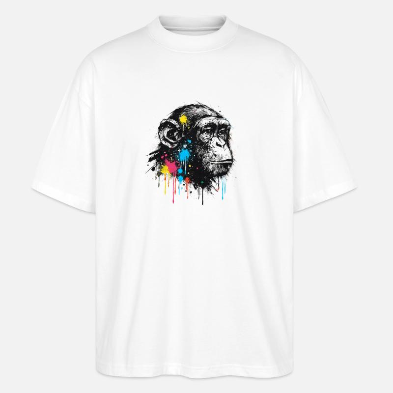 Bunter Spritzschimpanse - Stanley/Stella Oversized Unisex Bio T-Shirt Blaster 2.0 - Weiß