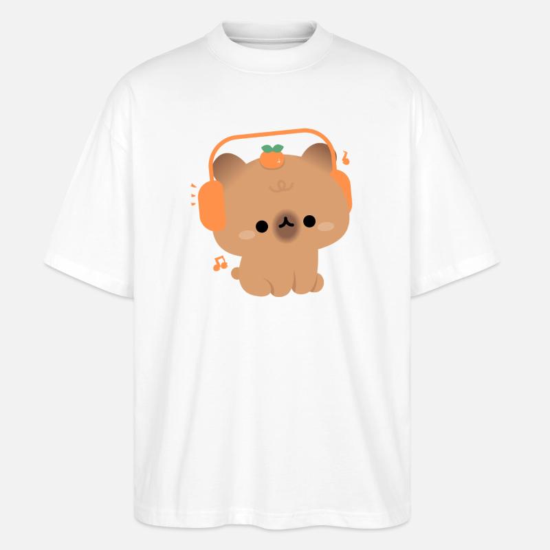 Kawaii Capybara mit Kopfhörern - Stanley/Stella Oversized Unisex Bio T-Shirt Blaster 2.0 - Weiß