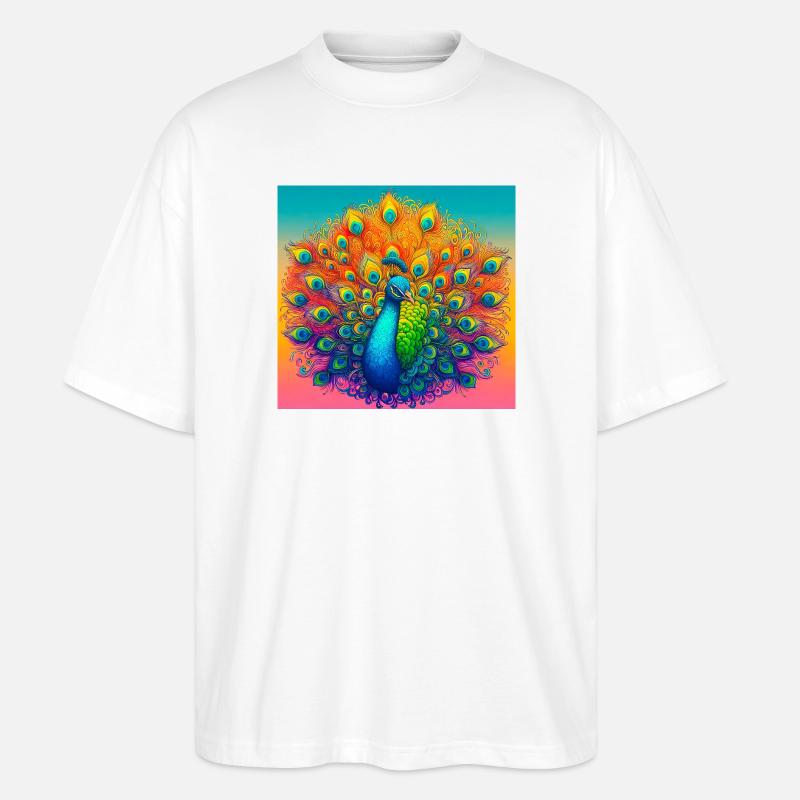 påfugl - Stanley/Stella Oversize Unisex Øko T-shirt Blaster 2.0 - hvid