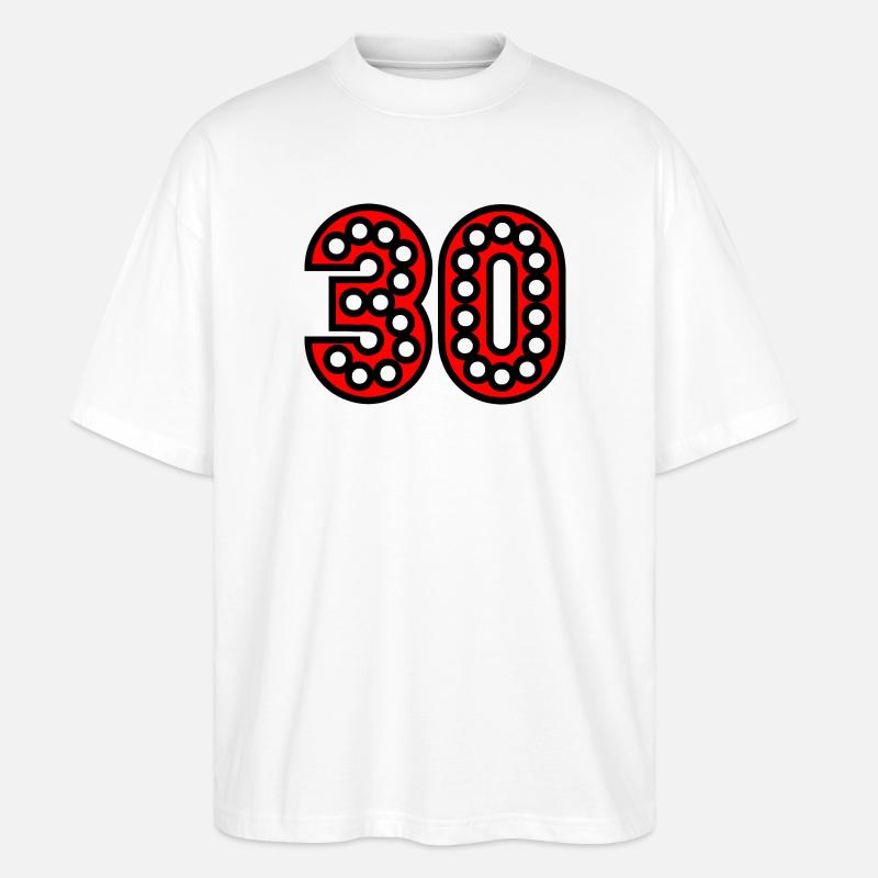 Zahl 30 in roten Perlen - Stanley/Stella Oversized Unisex Bio T-Shirt Blaster 2.0 - Weiß