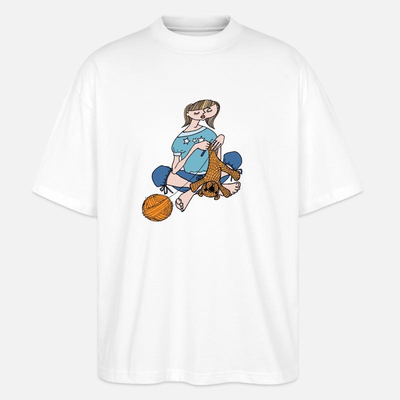 Mädchen häkelt Teddy - Stanley/Stella Oversized Unisex Bio T-Shirt Blaster 2.0 - Weiß