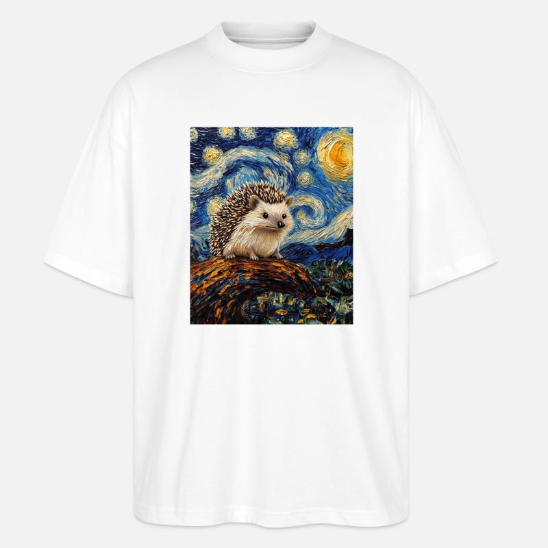 Igel Van Gogh Style Starry Night - Stanley/Stella Oversized Unisex Bio T-Shirt Blaster 2.0 - Weiß