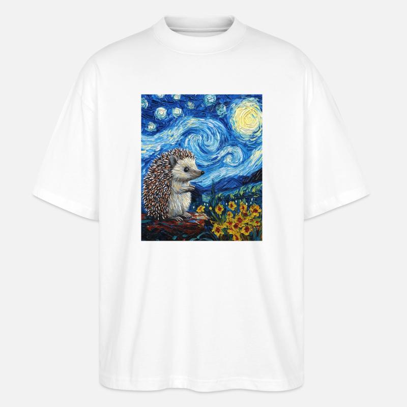  Igel Van Gogh Style Starry Night - Stanley/Stella Oversized Unisex Bio T-Shirt Blaster 2.0 - Weiß