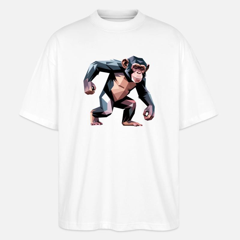 Monkey - Cool Low Poly Logo - Stanley/Stella Oversized Unisex Organic T-shirt Blaster 2.0 - white