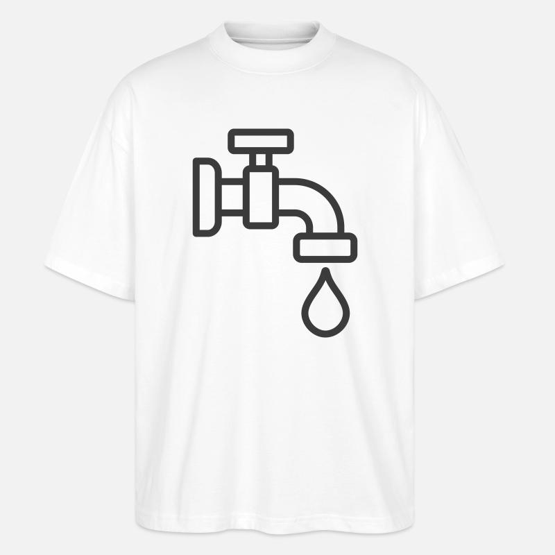 Wasserhahn mit Tröpfchensymbol - Stanley/Stella Oversized Unisex Bio T-Shirt Blaster 2.0 - Weiß