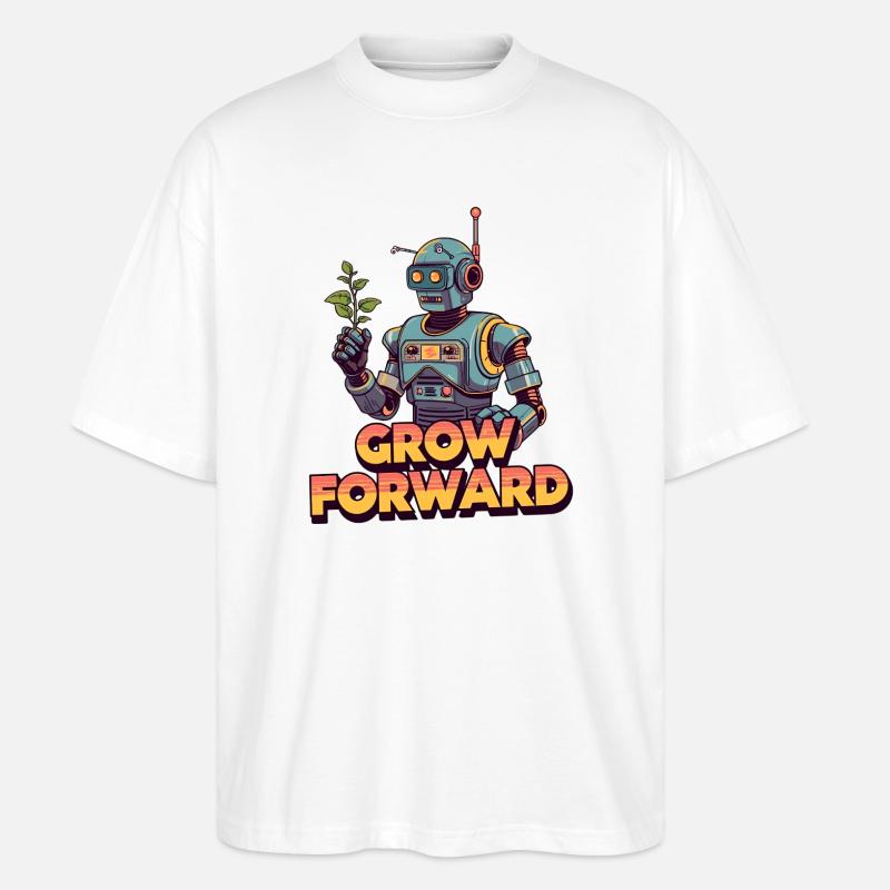 Grow Forward – Retro Sci-Fi Robot - Stanley/Stella Oversized Unisex Organic T-shirt Blaster 2.0 - white