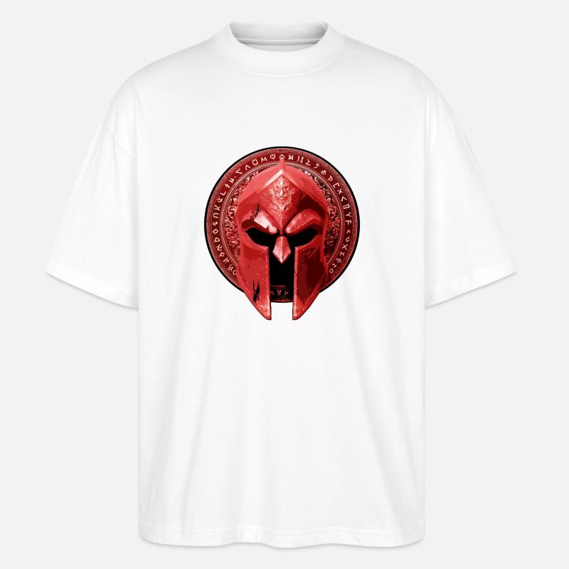 Spartański Hełm Gladiator Czerwony - Ekologiczne Koszulka Oversize Unisex Stanley/Stella Blaster 2.0 - biały