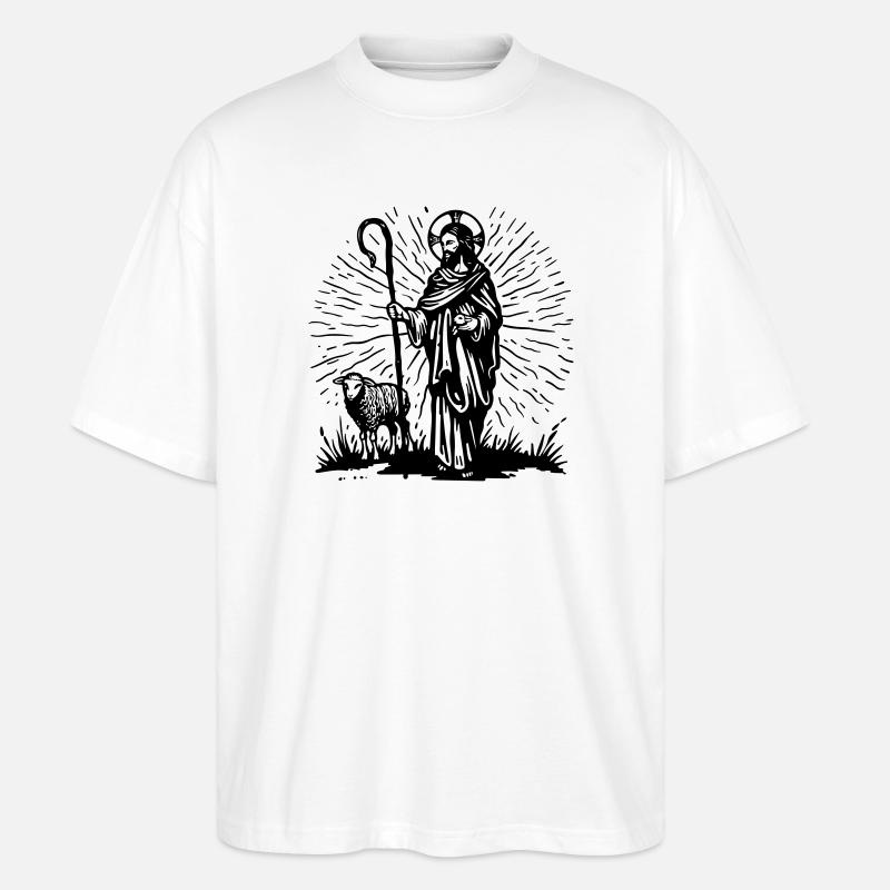 Illustration du Bon Pasteur - T-shirt bio Blaster 2.0 coupe oversize Stanley/Stella Unisexe - blanc