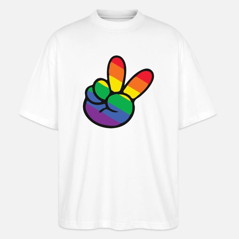 Regenbogen Peace Zeichen Hand - Stanley/Stella Oversized Unisex Bio T-Shirt Blaster 2.0 - Weiß