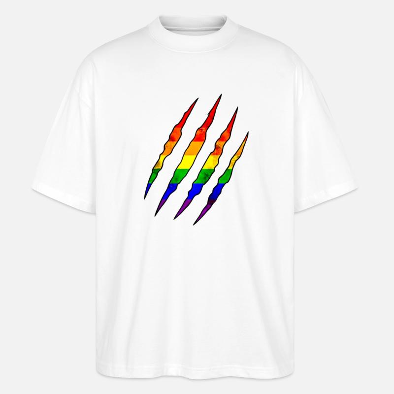 Pride Claw Rainbow Statement Scratch Trace - Stanley/Stella Oversized Unisex Organic T-shirt Blaster 2.0 - white