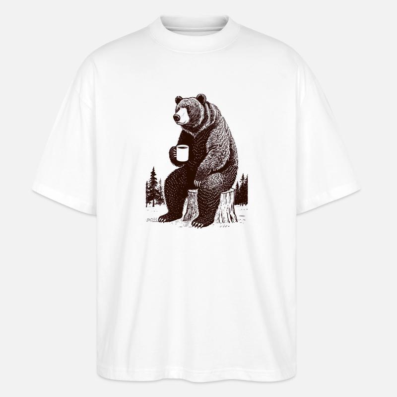 Müder Kaffee Bär - Stanley/Stella Oversized Unisex Bio T-Shirt Blaster 2.0 - Weiß