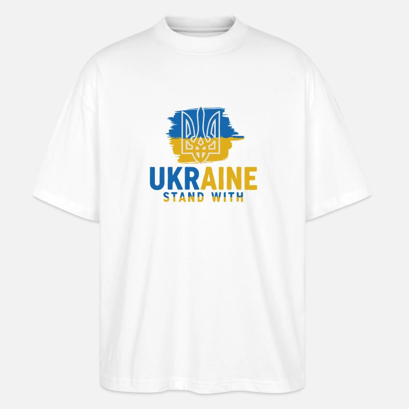 Ukrainische Flagge Emblem Ständer mit - Stanley/Stella Oversized Unisex Bio T-Shirt Blaster 2.0 - Weiß